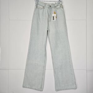 NWT Mango Wide Leg Jeans Cut Out High Rise Light Wash 4